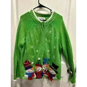 Tiara International Women's Christmas/Holiday Snowman Zip Up Sweater